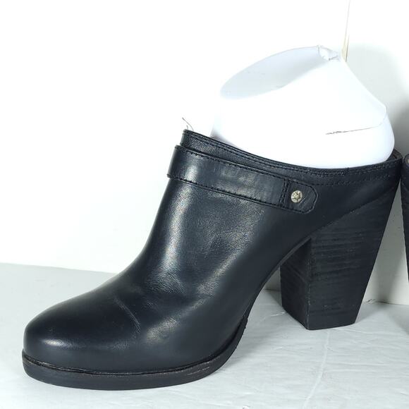 FRYE Women's Patti Slingback US8,5M Black Leather Side Buckle Heeled Mules Clogs - Picture 8 of 16